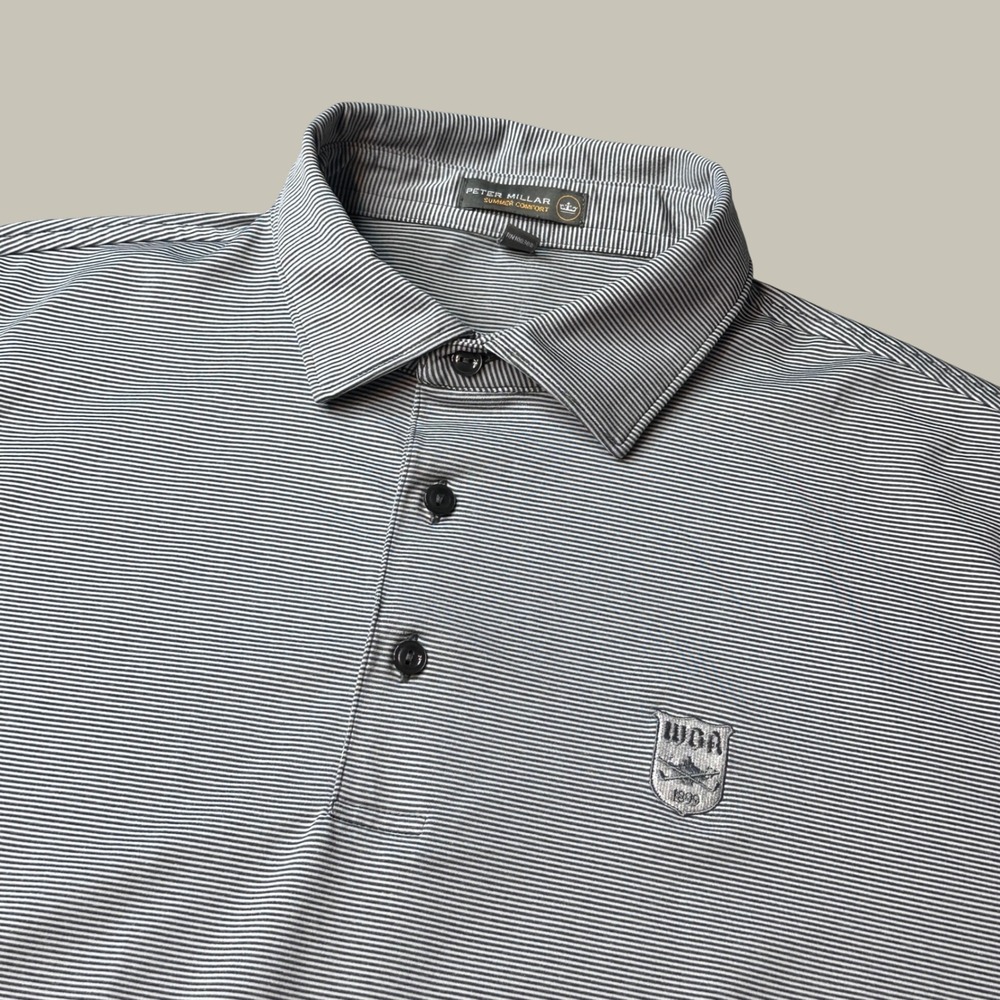 Peter Millar Polo Shirt Mens L Summer Comfort Black Striped MF16EK11S WGA Golf